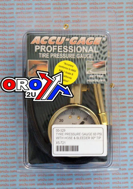 Tyre Pressure Gauge 60 Psi., With Hose & Bleeder 90* Tip, RA60X