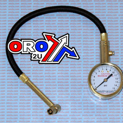 Tyre Pressure Gauge 15 Psi., With Hose & Bleeder 90* Tip, RA15X