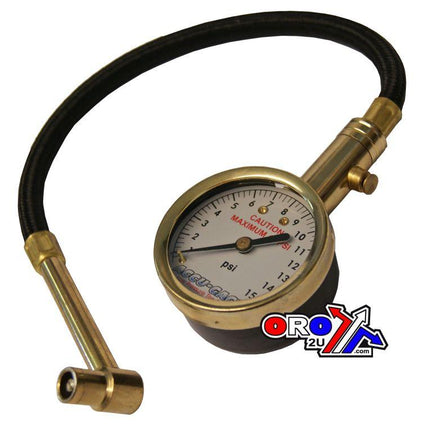 Tyre Pressure Gauge 15 Psi., With Hose & Bleeder 90* Tip, RA15X