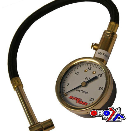 Tyre Pressure Gauge 30 Psi, With Hose & Bleeder 90* Tip, RA30X