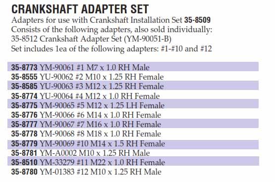 Crankshaft Adapter YU-90063, 35-8585 M12 x 1.25 Female, Tools