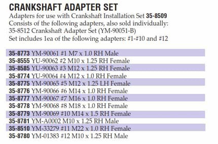 Crankshaft Adapter YM-90067, 35-8777 M16 x 1.0 RH Female, Tools