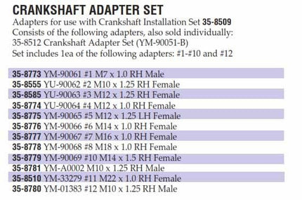 Crankshaft Adapter YM-33279, 35-8510 M22 x 1.0 RH Female, Tools