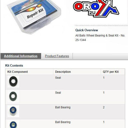 Wheel Bearing Kit Rear 87-20 Yam Fzr/suz Gs/gsf/gsx/gw/sv/vz, Allballs 25-1344 Road