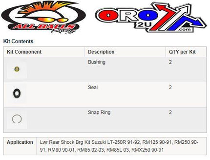 Lower Shock Bearing Kit RM, Allballs 29-5009L Rmx