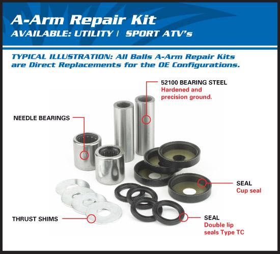 A-arm Kit Arctic Cat 400 Dvx Upper, Allballs 50-1014 Cat/kaw/suz