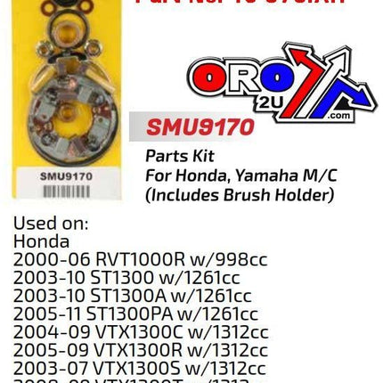 Starter Motor Repair Kit, Honda VTX1300 Rvt SMU9170, Yamaha 2001-2013 FZ1 w/998cc