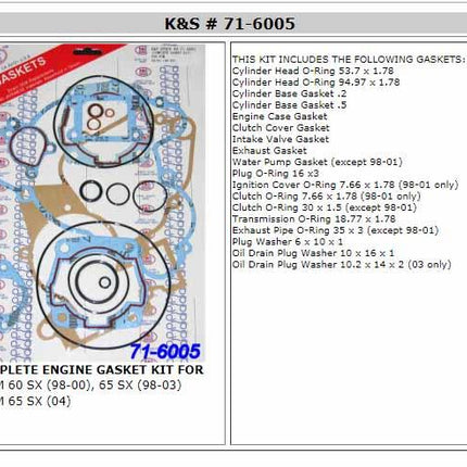 Gasket Full Set KTM60/65 18PC