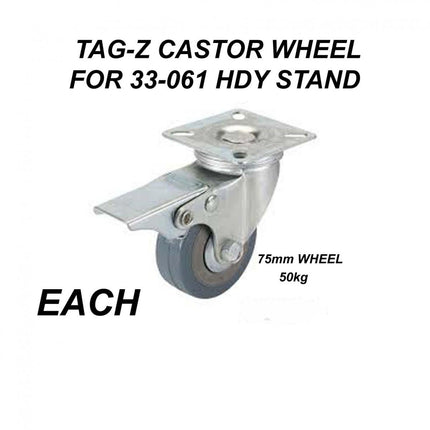 Castor Swivle Wheel Each 50kg, Suit : Old Wheel About Hyd Stand, 75mm Wheel, Swivel, Brake
