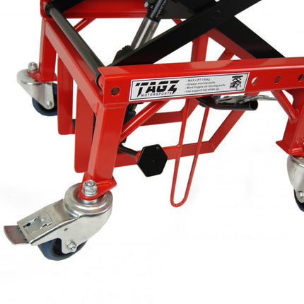 Tagz Wheel About Lift 150KG (freight), Red/black Hydraulic Scissor Stand, MAX Lift Weight 150KG