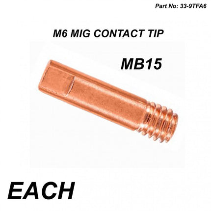 M6 Mig Contact Tip 0.80mm Wire, 6mm OD Light Duty Tip MB15