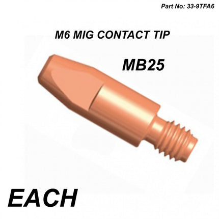 M6 Mig Contact Tip 0.80mm Wire, 8mm OD Heavy Duty Tip MB25, 110-103 140.0051 (each)