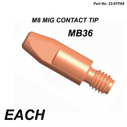 M8 Mig Contact Tip 0.80mm Wire, 10mm OD Heavy Duty Tip MB36