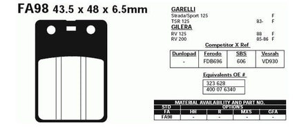 Brake Pads Vesrah VD930, (ebc FA98 FA098)