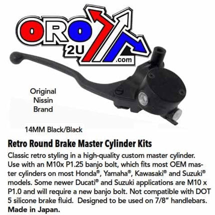 Master Cylinder Retro 14mm, Black Body With Black Lever., 32-1188