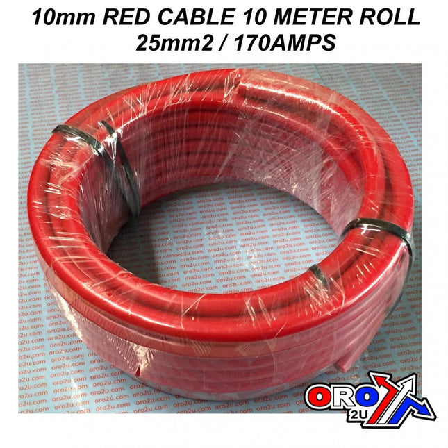 Battery Cable 10mm Red 10 Meter Roll, 25mm2 / 170AMPS, AC18/RD