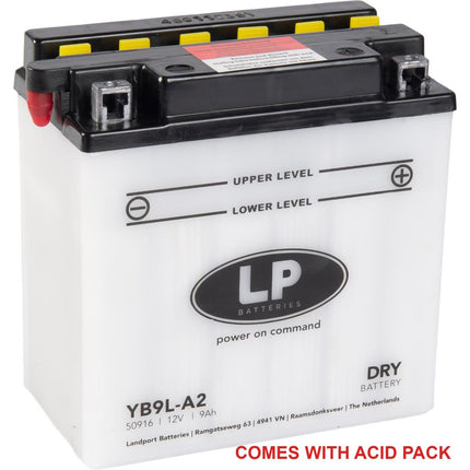 Battery LB9L-A2 12V 9Ah. +acid, Landport 50916 + Acid Pack, Ma YB9L-A2, Md LB9L-A2