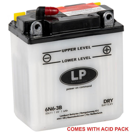 Battery 6N6-3B 6V 6Ah., Landport 00611 + Acid Pack, Road, Mc