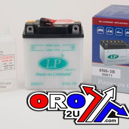 Battery 6N6-3B 6V 6Ah., Landport 00611 + Acid Pack, Road, Mc
