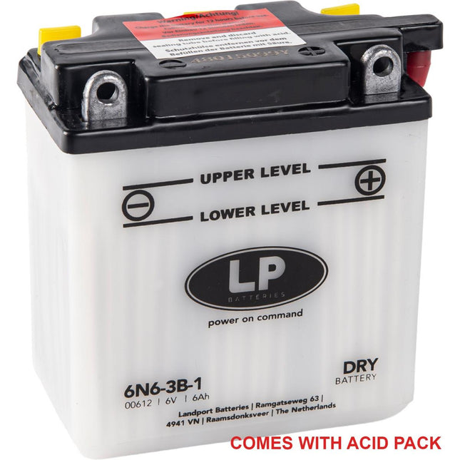 Battery 6N6-3B-1 6V 6Ah, Landport 00612 With Acid Pack, Road, Mc Ma 6N6-3B-1