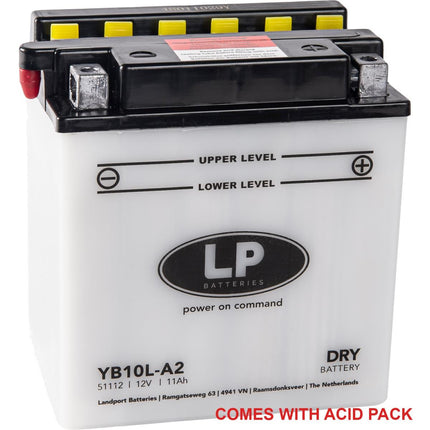 Battery YB10L-A2 12V 11Hh, Landport With Acid Pack, Road, Mc Ma YB10L-A2, Md LB10L-A2