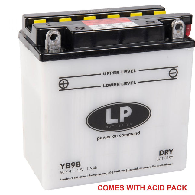Battery LB9B 12V 9Ah., Landport With Acid Pack, Road, Mc Ma YB9B, Md LB9B