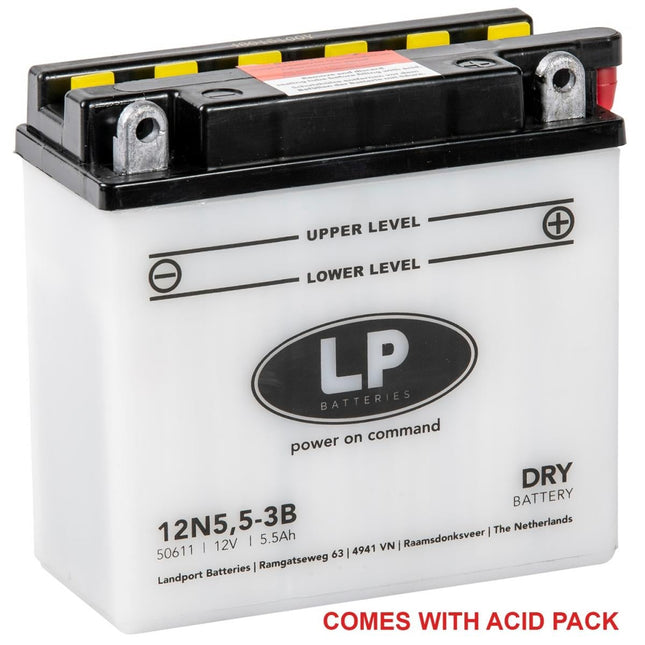 Battery 12N5,5-3B 12V 5Ah., Landport With Acid Pack, Road, Mc Ma 12N5,5-3B 50611