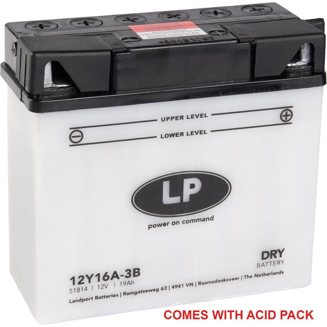 Battery 12Y16A-3B 12V 19Ah, Landport With Acid Pack, Road, Mc Ma 12Y16A-3B, Md 12Y16A-3B