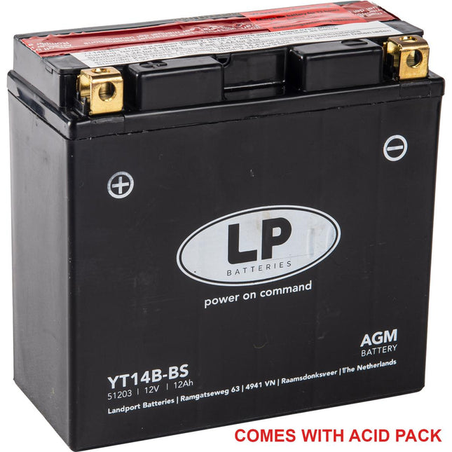 Battery LT14B-BS 12V 12Ah, Landport 51203 Maintenan Free, YT14B-4 Agm