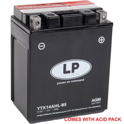 BATTERY LTX14AHL-BS 12V 12AH, LANDPORT Maintenance Free, AGM, YTX14AHL-BS