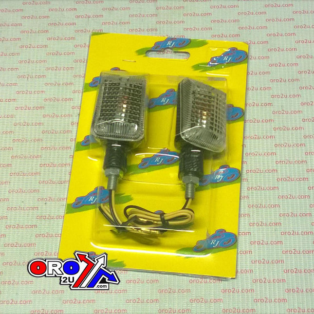 Indicator Lamp Pair Rectangular Smoke Lens Carbon Effect Housing 12V 23W 75-38mm M8-20mm