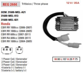 Regulator 12V / 35A 31600-MEL-A21, Arrowhead AHA6105 31600-MEL-013, 31600-MEL-821