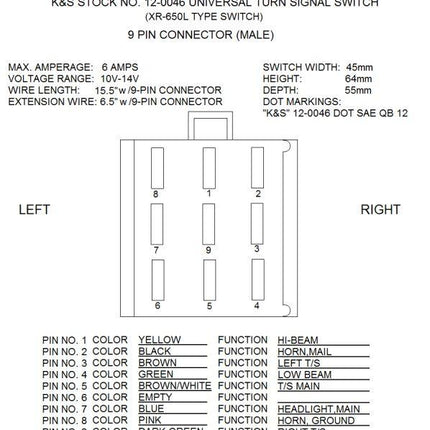 Switch Universal 35020-MY6-670, Honda XR650L Type, KS12-0046