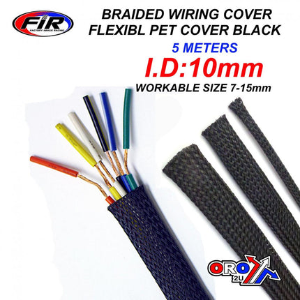 Braided Pet Cover 5MTR I.D10mm, Flexibl Pet Wiring Cover Black
