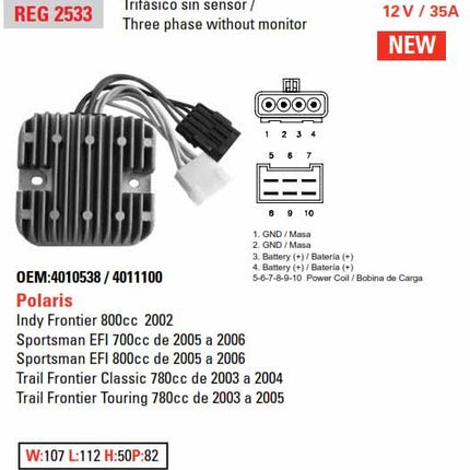 Regulator Polaris 700/800 ATV, APO6029, 4010538, 4011100;