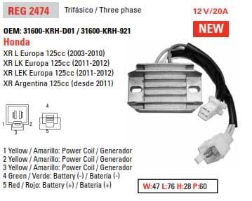 Regulator XR125L 03-12, AHA6101, 31600-KRH-921, 31600-KRH-D01, SH572LA