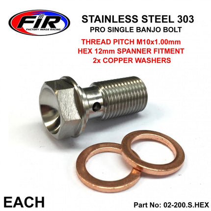 Banjo Bolt M10x1.00 Stainless, Stainless Steel / Cnc Made, / Each