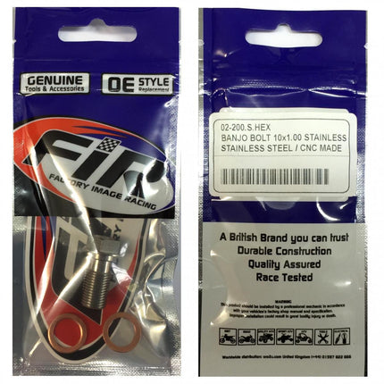Banjo Bolt M10x1.00 Stainless, Stainless Steel / Cnc Made, / Each