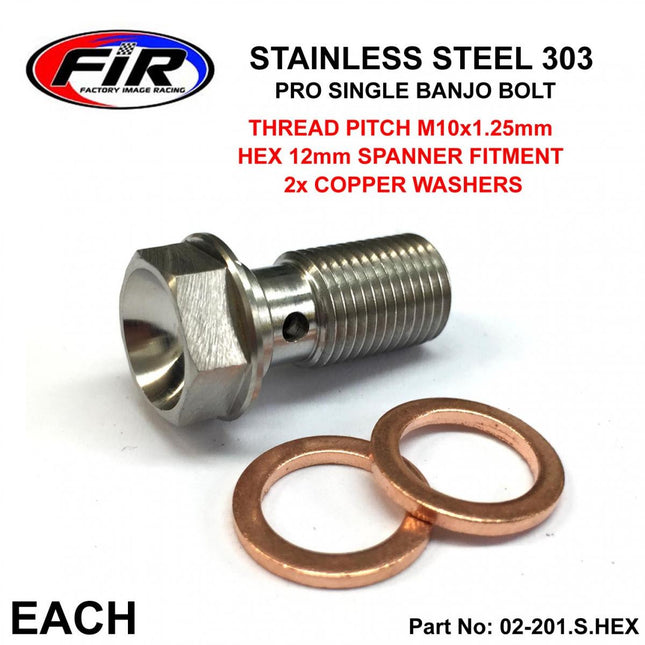 Banjo Bolt M10x1.25 Stainless, Stainless Steel / Cnc Made, / Each