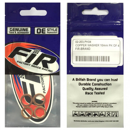 Copper Washer M10 Pk Of 4, Size ID10 x OD15 x W1.5mm