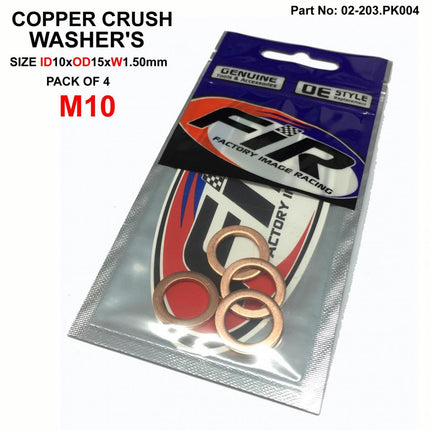 Copper Washer M10 Pk Of 4, Size ID10 x OD15 x W1.5mm
