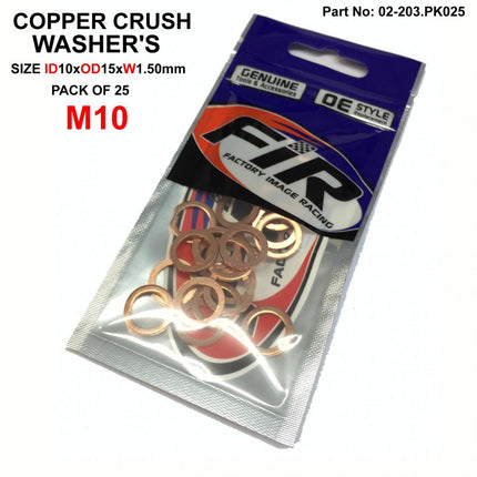 Copper Washer M10 Pk Of 25, Size ID10 x OD15 x W1.5mm