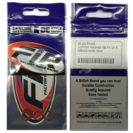 Copper Washer M8 Pk Of 4, Size ID8 x OD13 x W1.5mm