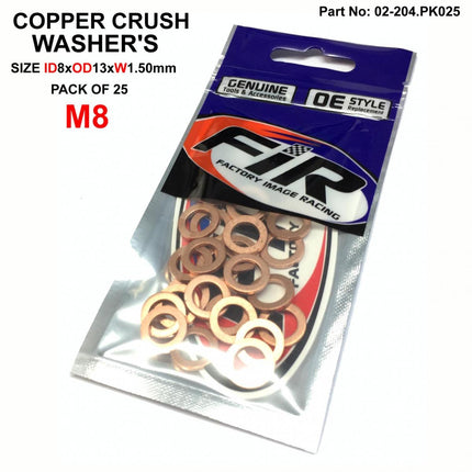 Copper Washer M8 Pk Of 25, Size ID8 x OD13 x W1.5mm