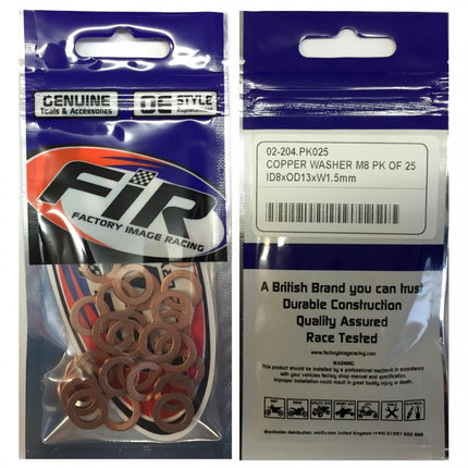 Copper Washer M8 Pk Of 25, Size ID8 x OD13 x W1.5mm