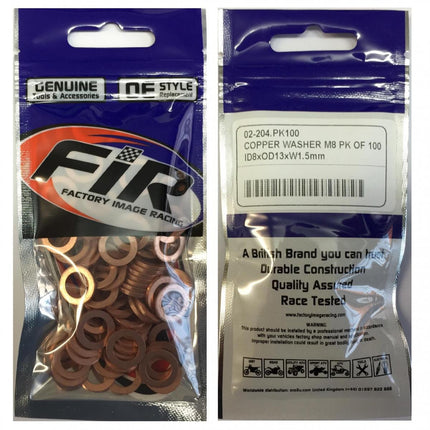 Copper Washer M8 Pk Of 100, Size ID8 x OD13 x W1.5mm