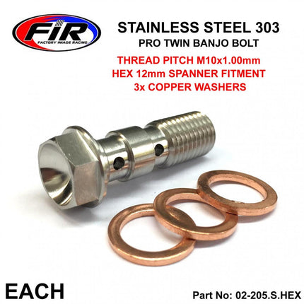Twin Banjo Bolt M10x1.00 Ss, Stainless Steel / Cnc Made, / Each