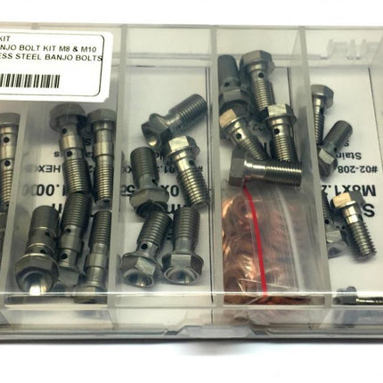 Pro Banjo Bolt Kit M8 & M10, Stainless Steel Banjo Bolts, 30 Bolts & 75 Copper Washers