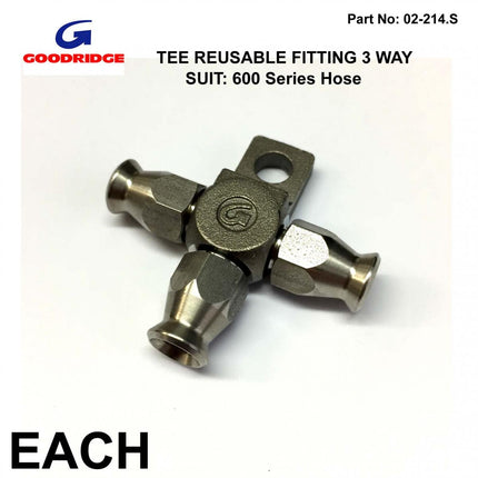 Tee Reusable Fitting 3 Way, Suit 600 Series Brake Hose, OEM Goodridge 5136-03C