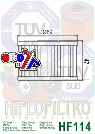 Oil Filter Hiflo HF114, Honda TRX420 15412-HP7-A01